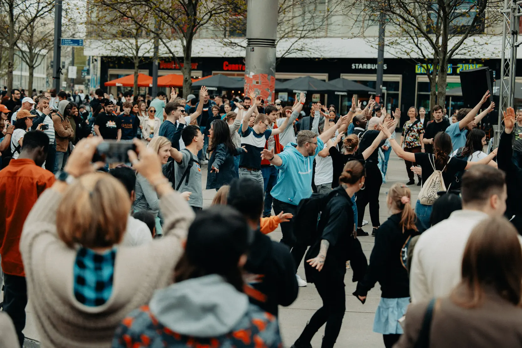 Believers gathered outdoors